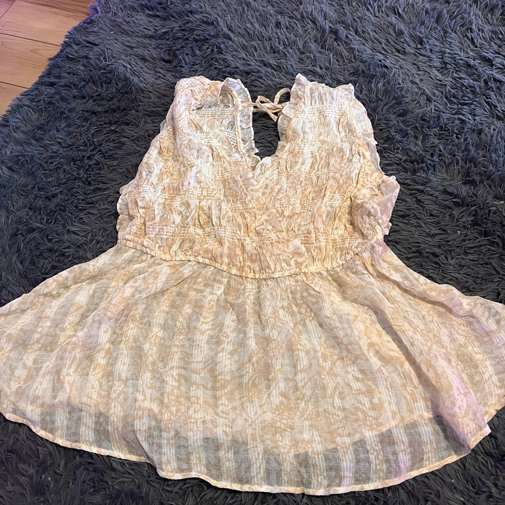 Torrid Beige and Light Gray Blouse